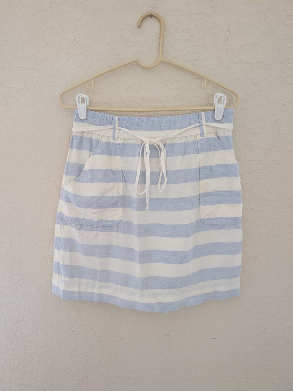 LOFT Striped Lined Drawstring Skirt Pockets Coastal Nautical Summer Size M
